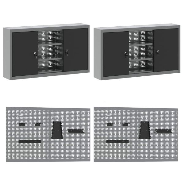 Работен кабинет 10 pcs Черно Инженерна дървесина и стомана