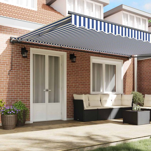 Сгъваем навес Синьо и бяло 500 × 300 cm Алуминий и Тъкан