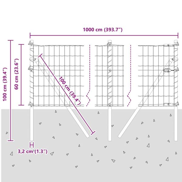 Ограда с пост Сив 0,6 x 10 м Стомана и PVC