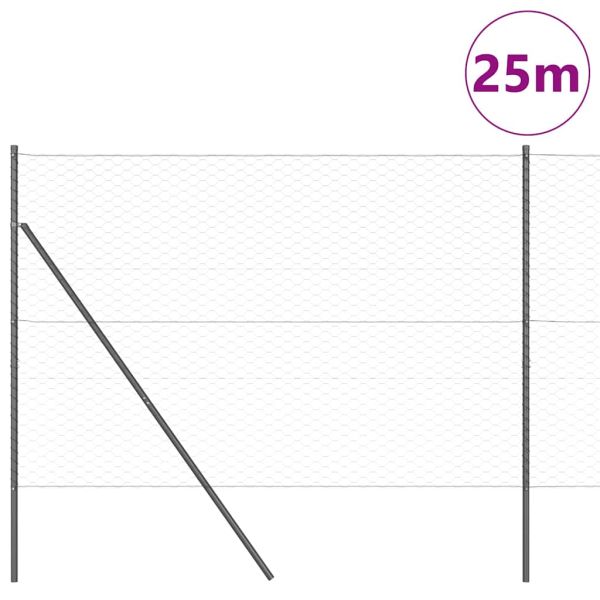 Стълб за ограда. Сив 25 x 1,5 м (50 мм мрежа) Стомана
