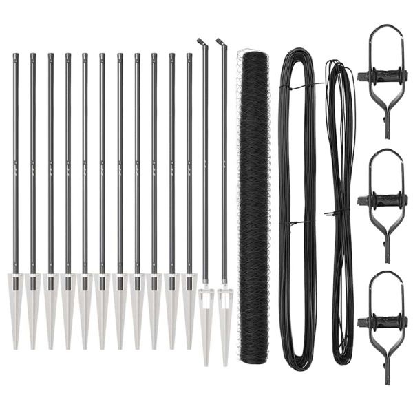 Стълб за ограда. Сив 25 x 1,5 м (50 мм мрежа) Стомана