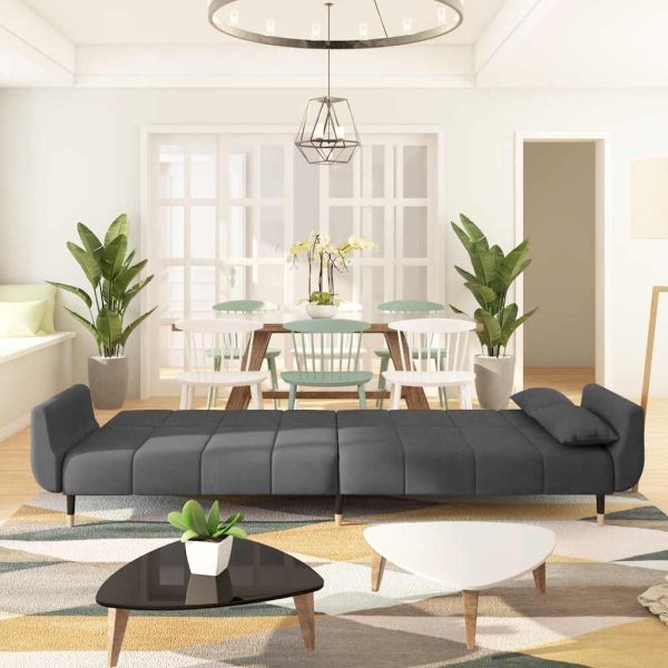 2-местно разтегателно канапе с две възглавници тъмносиво кадифе