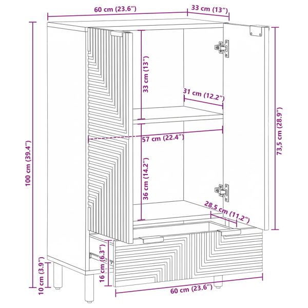 Висок шкаф Естествен 60 x 33,5 x 100 см Солидно акациево дърво