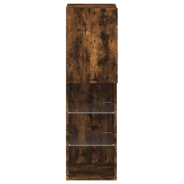 ТВ шкафове с LED осветление, 2 бр, опушен дъб, 30,5x30x102 см