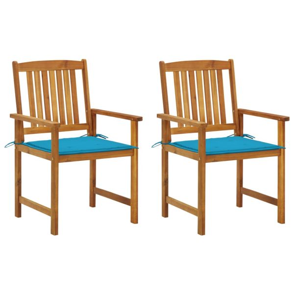 Градински столове с възглавници, 2 бр, акация масив