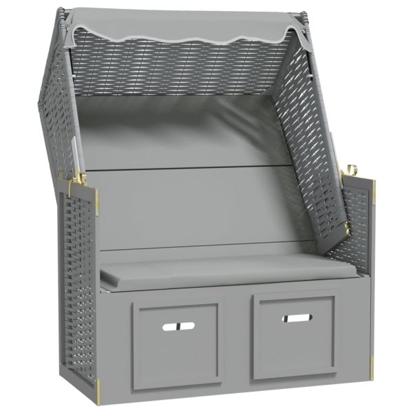 Strandkorb с навес, полиратан и масивно дърво, сиво