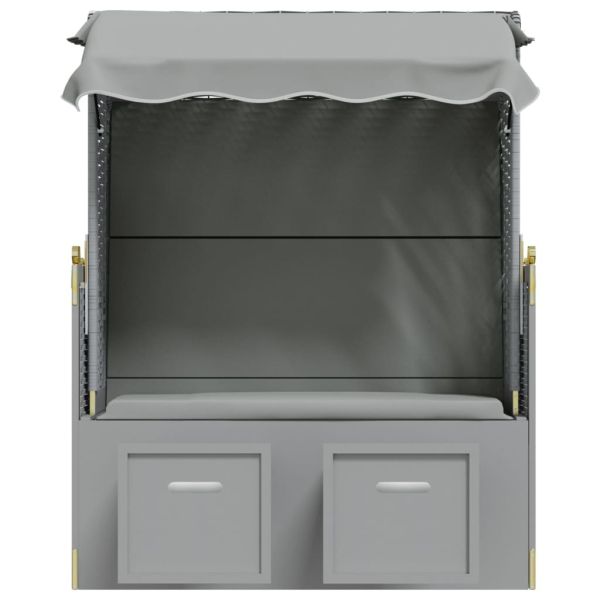 Strandkorb с навес, полиратан и масивно дърво, сиво