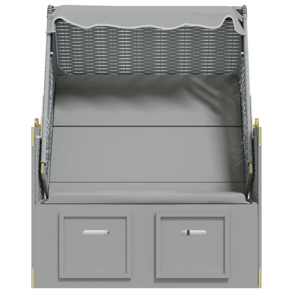 Strandkorb с навес, полиратан и масивно дърво, сиво