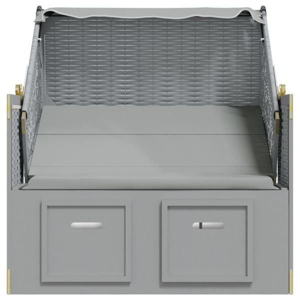 Strandkorb с навес, полиратан и масивно дърво, сиво