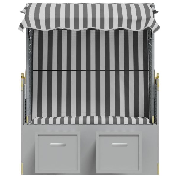 Strandkorb с навес, полиратан и масивно дърво, сиво и бяло