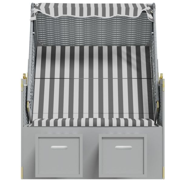 Strandkorb с навес, полиратан и масивно дърво, сиво и бяло