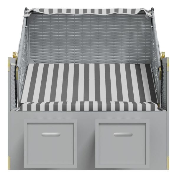 Strandkorb с навес, полиратан и масивно дърво, сиво и бяло