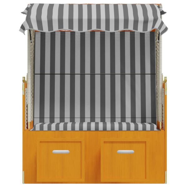 Strandkorb с навес, полиратан и масивно дърво, бяло и сиво