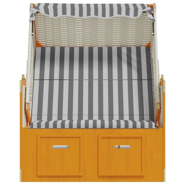 Strandkorb с навес, полиратан и масивно дърво, бяло и сиво