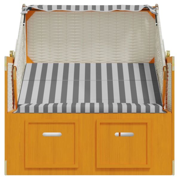 Strandkorb с навес, полиратан и масивно дърво, бяло и сиво