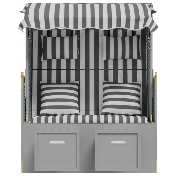 Strandkorb с възглавници, полиратан и масивно дърво, сиво/бяло