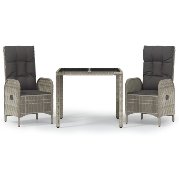Градински трапезен комплект 3 части с възглавници сив полиратан