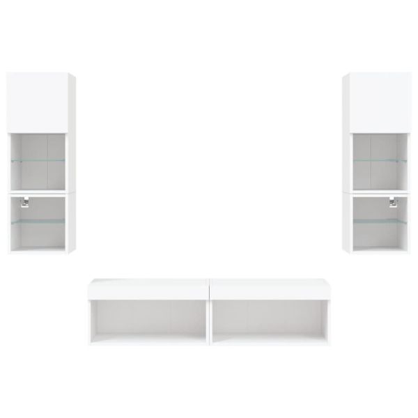 ТВ стенни модули с LED, 6 части, бели, инженерно дърво