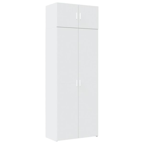 Шкаф за съхранение, бял, 80x42,5x225 см, инженерно дърво