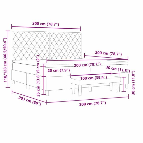 Легло с пружинирана основа Светлосиво 200 x 200 cm Кадифе