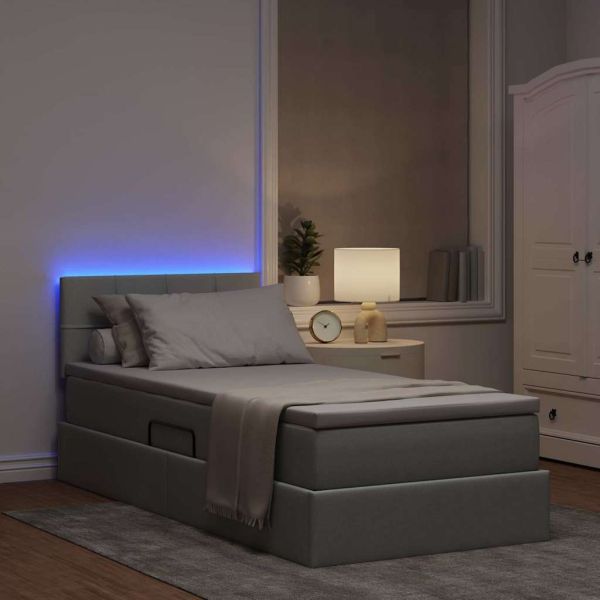 Легло с място за съхранение и LED с LED Светлосиво 90 x 190 cm