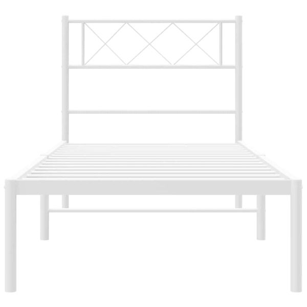 Метална рамка за легло с горна табла, бяла, 100x190 см