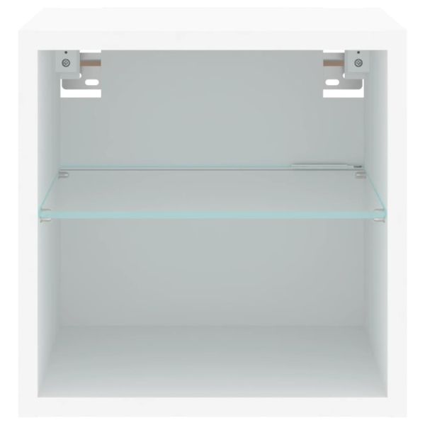 Стенни ТВ шкафове с LED осветление, 2 бр, бели, 30x28,5x30 см