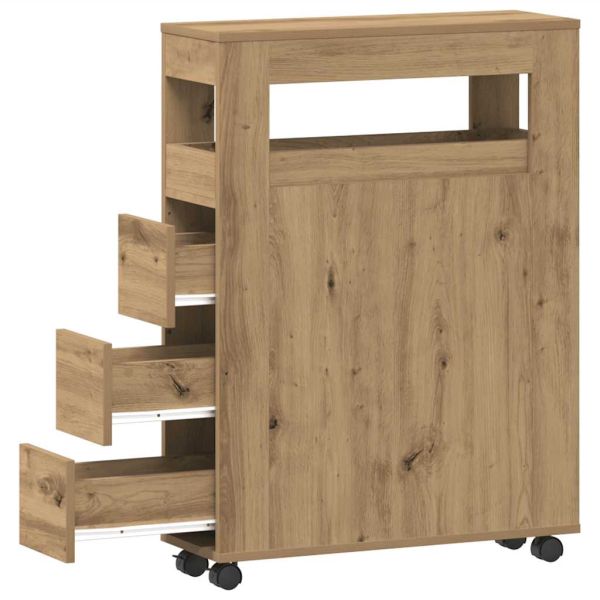 Тесен шкаф за баня с колелца, дъб артизан, инженерно дърво