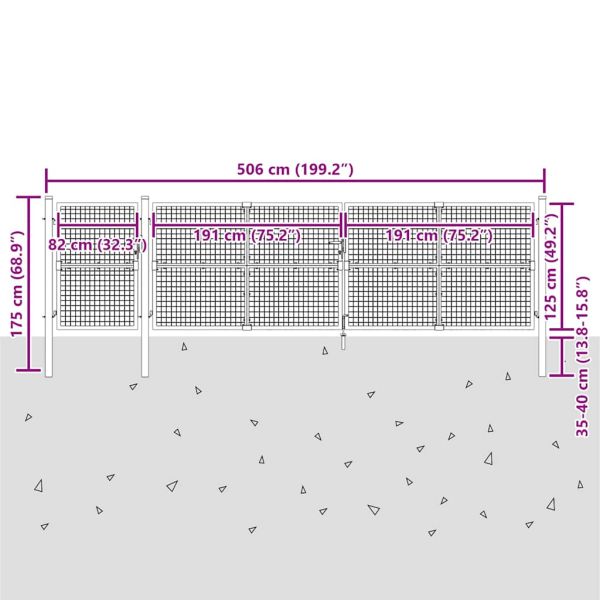 Градинска мрежеста порта, сребриста, 500x125 см, поцинкована стомана