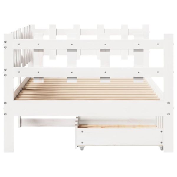 Дневно легло с чекмеджета без матрак бял 90x190 см дърво масив
