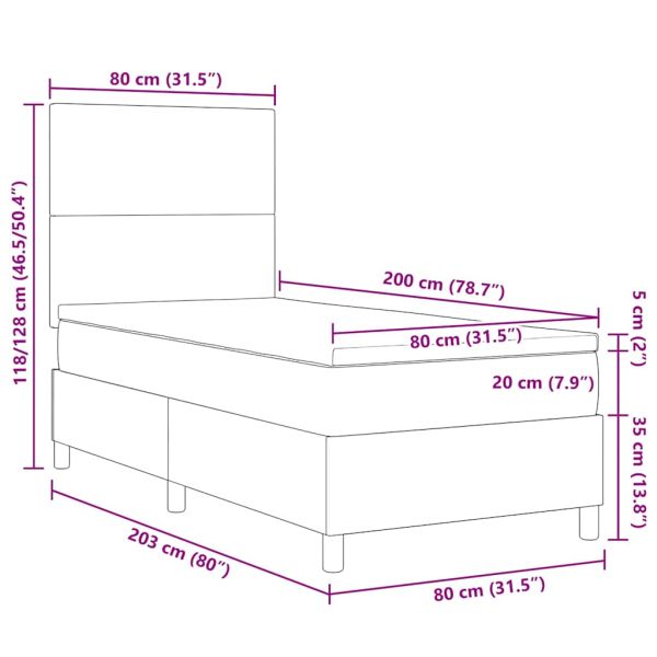 Легло с пружинирана основа Слонова кост и бяло 80 x 200 cm