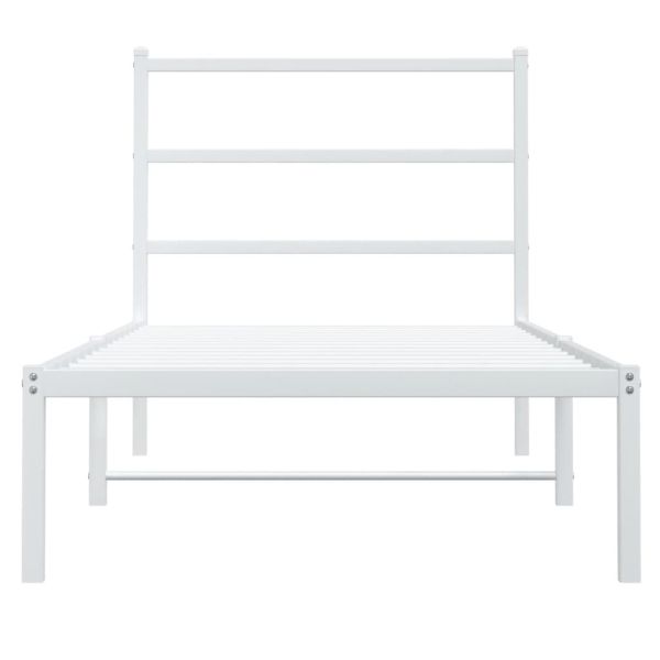 Метална рамка за легло с горна табла, бяла, 90x190 см