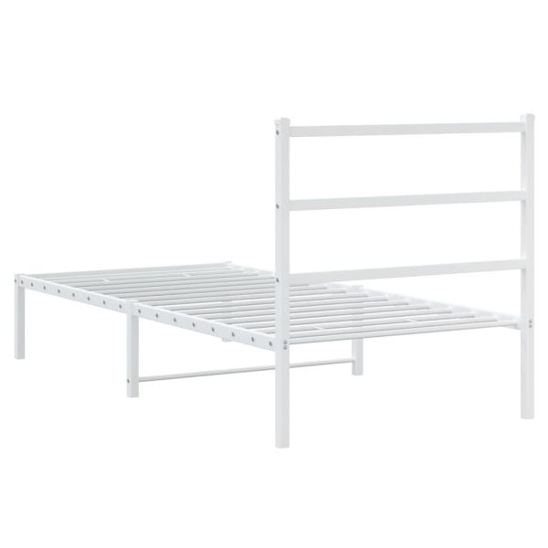 Метална рамка за легло с горна табла, бяла, 90x190 см