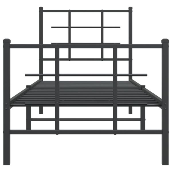 Метална рамка за легло с горна и долна табла, черна, 75x190 см