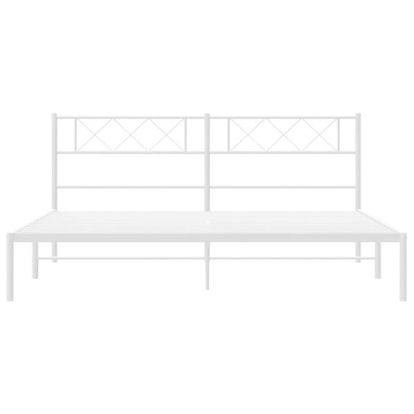 Метална рамка за легло с горна табла, бяла, 200x200 см