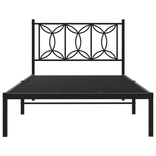Метална рамка за легло с горна табла, черна, 100x190 см