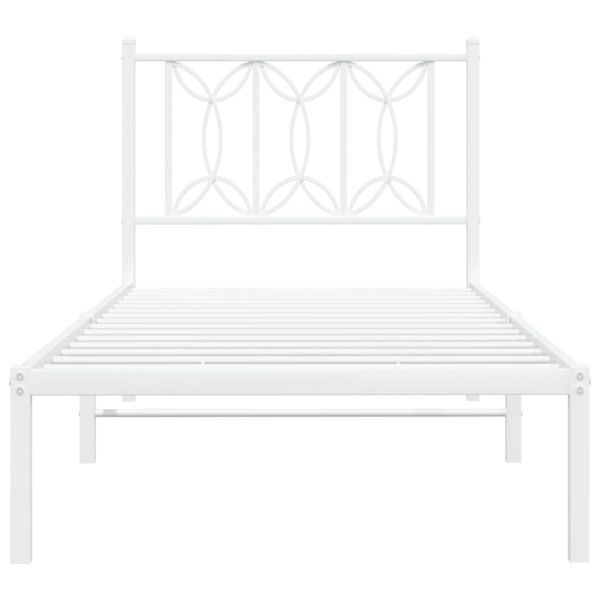 Метална рамка за легло с горна табла, бяла, 90x200 см