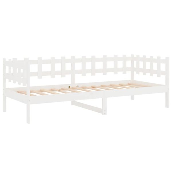 Дневно легло без матрак, бял, 80x200 см, борово дърво масив