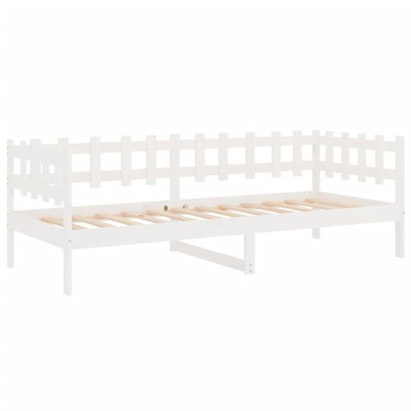 Дневно легло без матрак, бял, 90x190 см, борово дърво масив