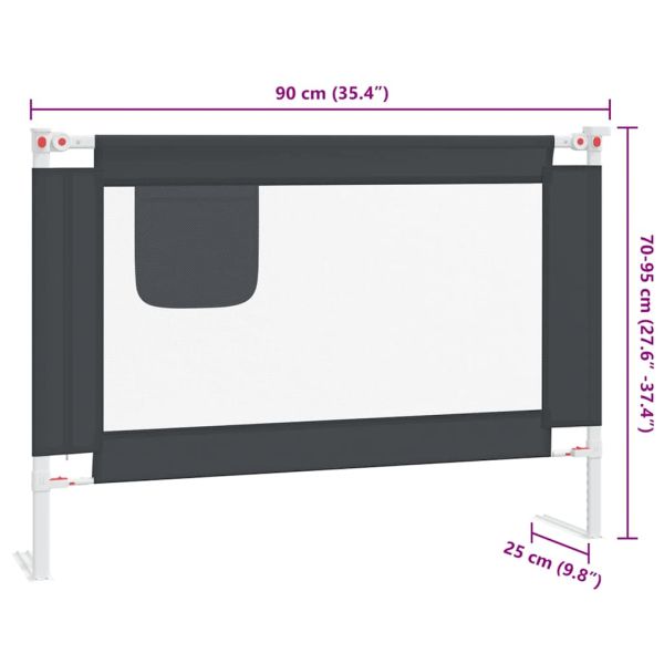 Ограничител за бебешко легло, тъмносив, 90x25 см, плат