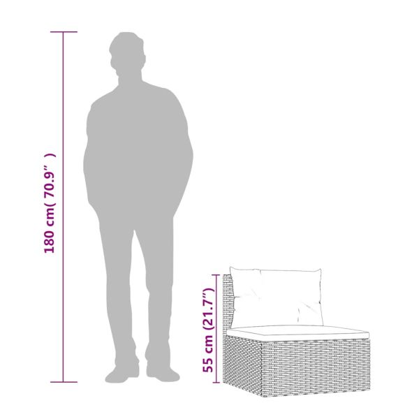 Градински среден диван с възглавници, черен, полиратан