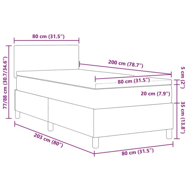 Легло с пружинирана основа Тъмен сив и бял 80 x 200 cm