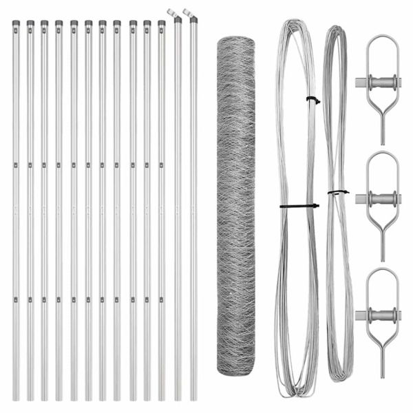 Стълб за ограда. Сребрист 25 x 1 м (50 мм мрежа) Стомана