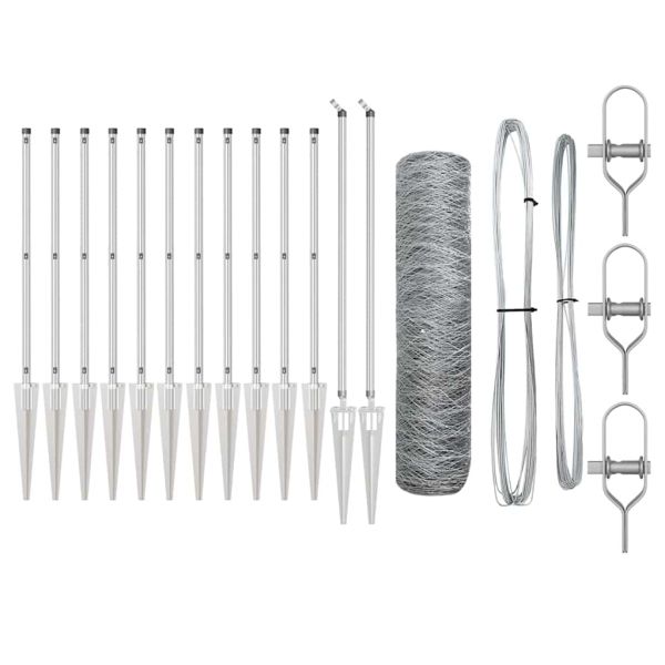 Стълб за ограда. Сребрист 25 x 1 м (50 мм мрежа) Стомана