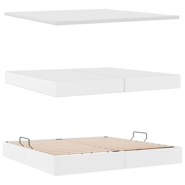 Легло с място за съхранение и LED с LED Чисто бяло 200 x 200 cm