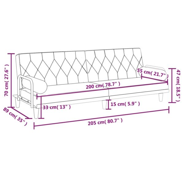 Разтегателен диван с подлакътници, черен, плат