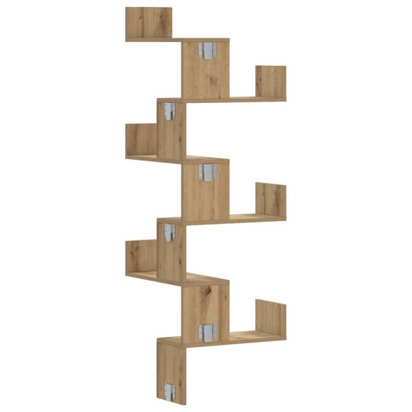 Стенен ъглов рафт дъб артизан 45x45x147 см инженерно дърво