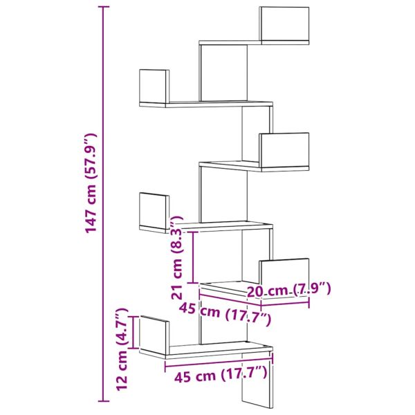 Стенен ъглов рафт дъб артизан 45x45x147 см инженерно дърво