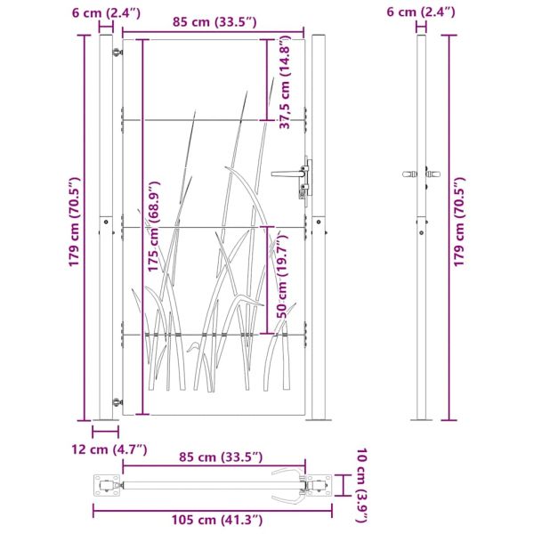 Градинска порта 100x175 см, дизайн с кортенова стомана и трева