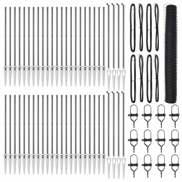 Стълб за ограда. Сив 100 x 1,4 м (мрежа 36 мм) Стомана и PVC